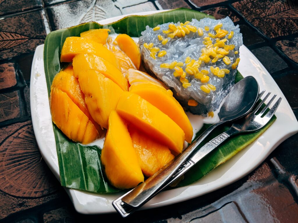 Plate of mango sticky rice - national Thai dessert